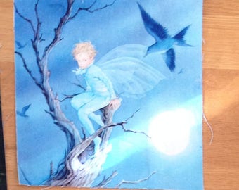 Craft Panel /Patch/ 20cm by 20cm/ Cotton /linen / Fairy/ Tree/Elf/bird/moonlight/quilting panel/childs' fabric/child's patch