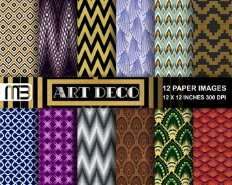 Art Deco digital paper pack - printable papers - Instant download - 12x12 inches papers - for home printing - DIY