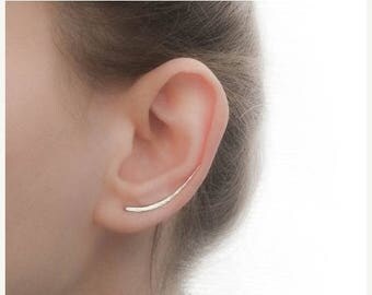 SALE - Ear Climber Earrings - Long Ear Climber - Silver Ear Climber - Ear Crawler - Bar Earrings - Silver Bar Earrings