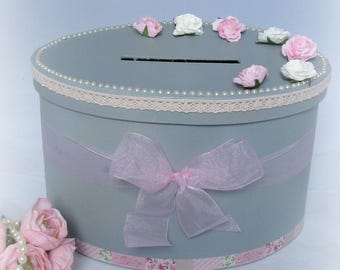 Oval urn shabby shic grey and pink