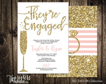 Glitter Engagement Party Invitation - TAYLOR Collection - Gold Glitter Engagement Invitation - They're Engaged - Silver Engagement Party