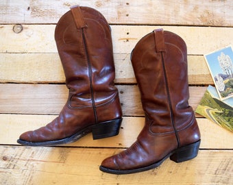 Men's 8 EE (Extra Wide) Vintage Tony Lama Brown Leather Cowboy Western Boots Black Label El Paso Texas U.S.A.