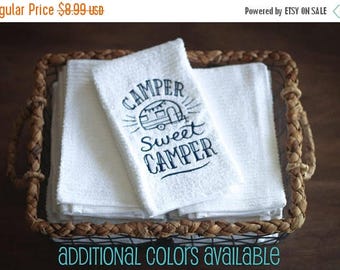 Camper Sweet Camper Kitchen Towel, Dish Towel, RV Accessories, Travel Trailer Decor, Vintage camper, Glamping, Motorhome, Camping Decor