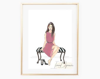 Siena Fashion illustration print,Fashion sketch print Siena, Black and white print,Vanity art print, Home decor print, Wall Art,Fashion art