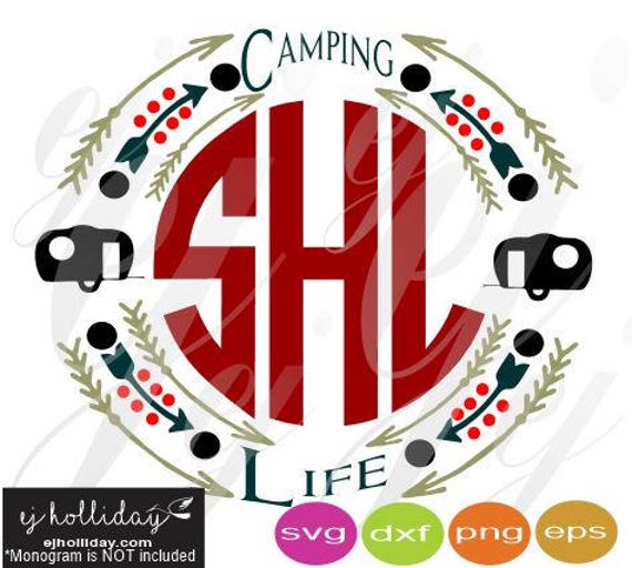 Download Camping Life Monogram Frame SVG eps png dxf Digital Cutting