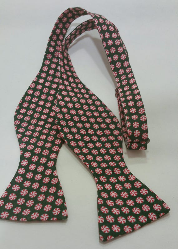Peppermint Candy with Green Background Adjustable Self Tie Bow Tie Holiday Bow Tie Christmas Bow Tie Freestyle