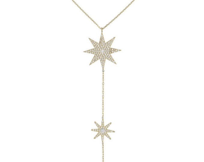 Star charm necklace - drop necklace - cz necklace - star necklace - cz necklace - zodiac necklace - silver necklace - choker