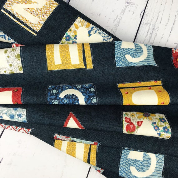 Biscuits & Gravy Fabric Navy Alphabet Letters Fabric Basic Grey