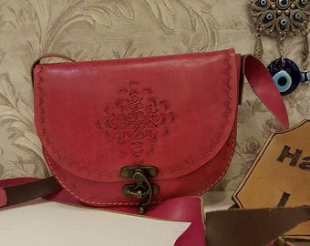 Pink, Crossbody, Leather, The pink Flower Code:115