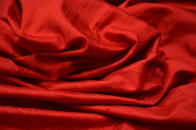 Bright Red Raw Silk Fabric