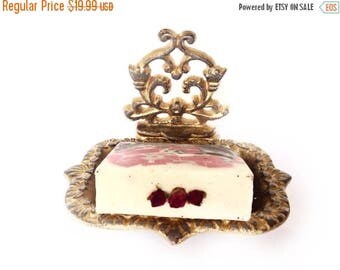 ON SALE Cast Iron Business Card Holder - Gold/ Red - Ornate Soap Dish - Home Office Desk Decor - Bathroom Sink - Desk Accessories - Catch Al