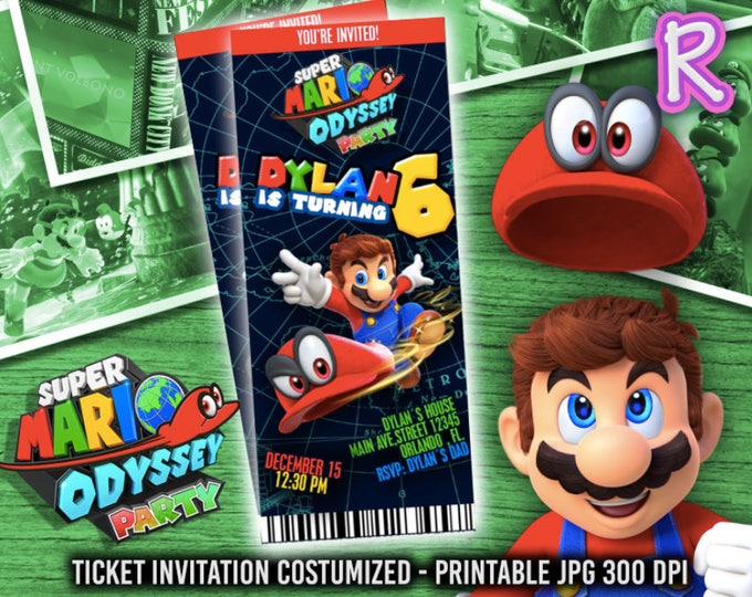 Birthday Invitation Ticket Super Mario Odyssey - We deliver your order in record time! Less than 4 hours! Odyssey Party. Mario Party 2017.