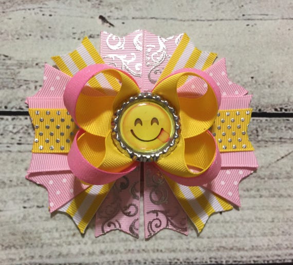 Emoji Hair Bow Girls Emoji Hair Bow Emoji Stacked Hair Bow