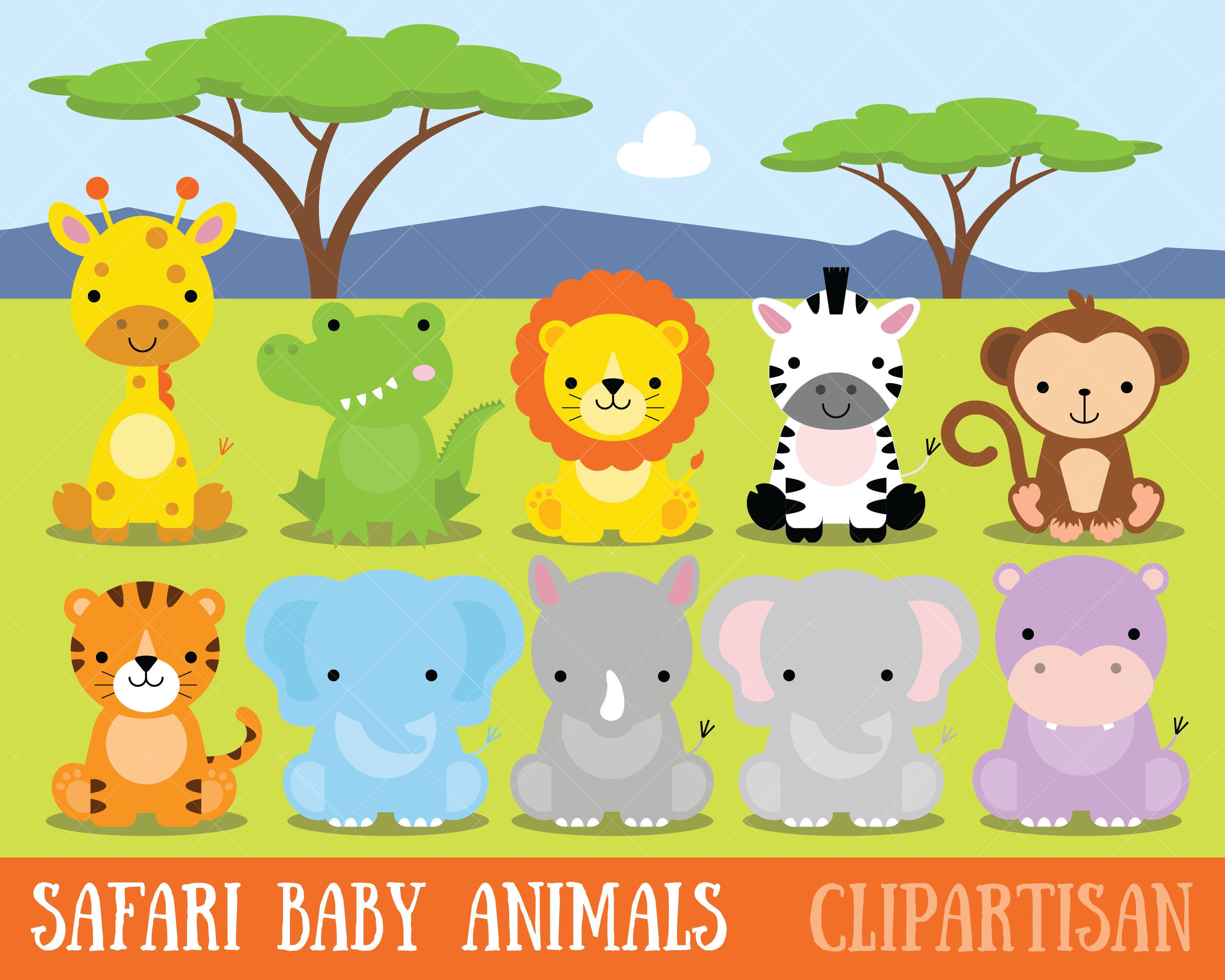 Safari Baby Animals Clipart / Jungle Animals Clipart / Zoo