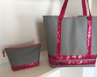 grey and pink purse