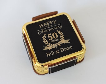 50th Anniversary Gift- Black and Gold Coaster Set- Golden Anniversary Present