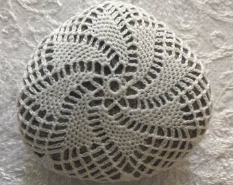 Crochet Lace Stone, white Handmade Original, Nature, Unique, Home decor
