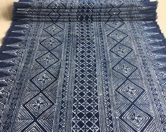 BIG SALE !!! 22 inch wide Handwoven Hmong cotton Indigo Batik fabric,vintage style cotton textiles and indigo fabrics ,Table runner,etc,DIY
