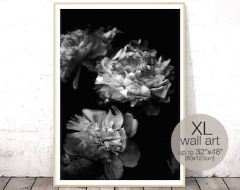 Peony Art, Black and White Photography, Peony Print, Floral Print, Peony Bouquet, Flower Printable, Black and White Poster, Large Wall Art