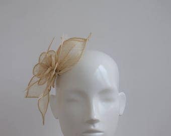 Beige Fascinator - Natural Headpiece - Ecru Fascinator - Wedding Headpiece - Straw Fascinator - Stone Fascinator - Beige Wedding Hairpiece