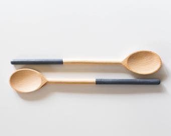 Wooden Utensil Dipped- CHARCOAL | Wooden Spoons | Dipped Spoons | Set of Spoons | Beechwood | Grey Spoon | Annabelle Taylor Co | Portland OR