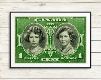 P009 Large Art: Princess Elizabeth, Princess Margaret, Margaret Rose, Royal Family, British Royal Family, fine art etching, etching print