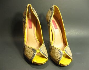 Women High Heel Pumps Snakeskin Leather Upper Peep Toe Shoes US 5.5/ EU36