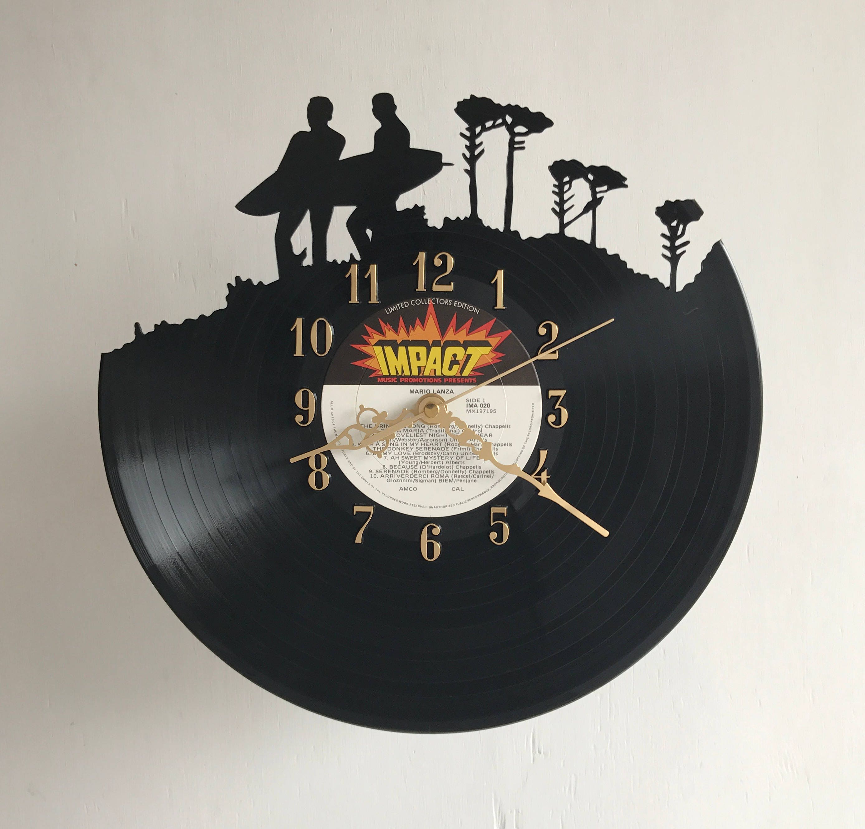 Handcarved surfers vinyl record clock retro wall clock vinyl