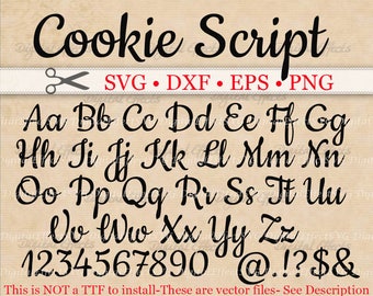 COOKIE Script SVG, Handwriting Font, Retro Script Monogram Svg, Dxf, Eps, Png; Fancy Script, Cursive SVG Font, Silhouette Files, Cricut