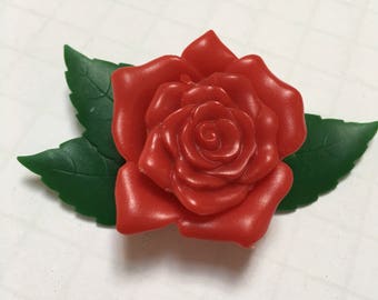 Celluloid Rose Brooch - Signed Cruver Chicago Molded Celluloid Flower Brooch - Red Rose Celluloid Brooch - Vintage Flower Jewelry