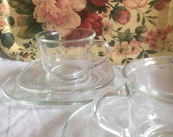 Stunningly simple glass Arcoroc france 8 piece set/ vintage Arcoroc glass