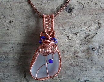 Irish Sea Glass Wire Weave Pendant, Celtic Necklace, Spiral Pendant, Sea Glass Jewelry, Copper Wire Necklace, Wirework Jewelry, Boho, Ocean
