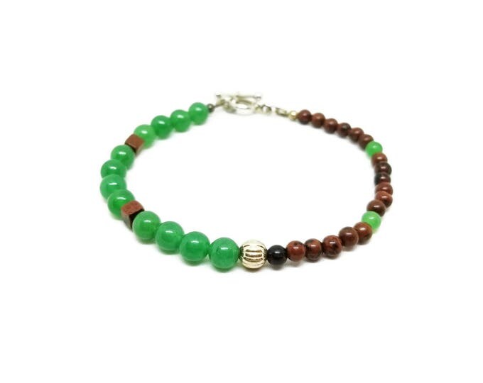 Green Aventurine and Mahogany Obsidian Gemstone Bracelet, Heart Chakra, Chakra Jewelry, Gemstone Jewelry, Unique Birthday Gift