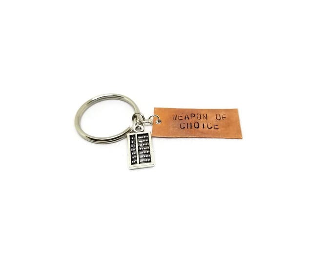 Weapon of Choice Hand Stamped Copper Key Chain, Abacus Charm Keychain, Math Gift, Gift for Nerd, Mathlete Keychain, Unique Birthday Gift