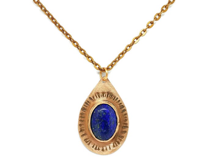 Lapis Lazuli Gemstone Copper Necklace, Truth Crystal Pendant, Third Eye Chakra Jewelry, Throat Chakra Necklace
