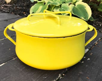 Vintage Dansk Kobenstyle Jens Quistgaard Yellow Casserole Made in Denmark Mid Century Enamel Cookware