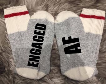Engaged AF, Custom Sock, Bring a me glass of wine, If you can read this, Valentines Gifts, Valentines Day,Funny gifts, Xmas socks, socks