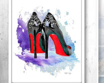 Bedroom Poster,Fashion Artwork,Christian Louboutin,High Heel Print,Watercolor Fashion Art,Fashion Illustration,Fashion Poster,High Heel Art