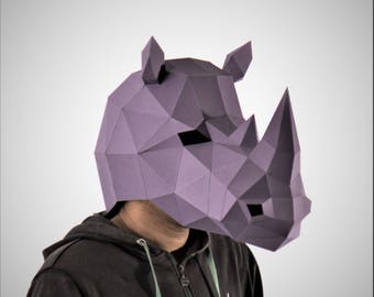 Rhino Mask, Animal Head, Rhinoceros Mask , papercraft,DIY New Year Mask, 3D Polygon Masks, Printable Mask,Halloween Mask