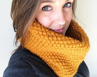 Knit Cowl, Mustard, Knit Infinity Cowl, Knit Scarf, Knit Infinity Scarf, Chunky Knit Scarf, Mustard Knit Cowl, Chunky Cowl, Knit Accessories