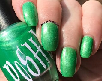 Unique "Modish Wealth" Crystal Pearl Apple Green Nail Polish Full Size 15ml Bottle