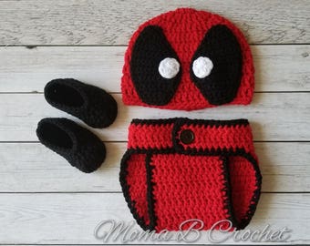 Crochet Deadpool Baby Set, Deadpool Baby Set, Deadpool Hat, Deadpool Photo Prop Set, Baby Photo Prop Set, Deadpool Costume