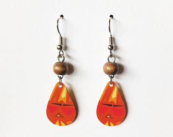 Upcycled Card Earrings - Red and Orange Teardrops