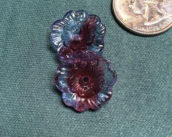 German Vintage Glass Center Drill Flower Beads - 2 pieces - #905