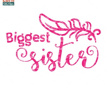 Biggest Sister svg, Birth Announcement, New born, feather, Sister, sibling svg, Family, Family svg, dxf, png, eps