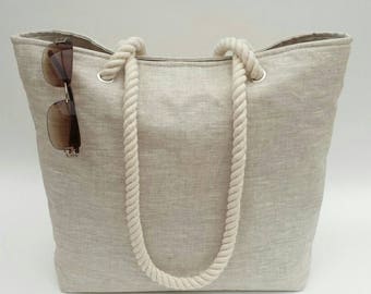 SALE! Beach bag/Tote neutral linen effect matt oilcloth, Neutral, Effortlessly stylish, Casual, Timeless, Oilcloth beach bag, Oilcloth bag,
