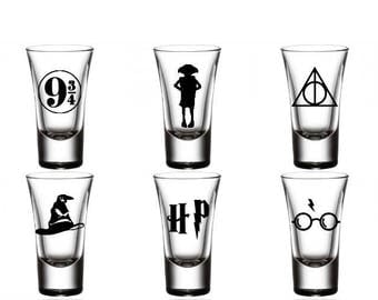 Harry Potter Shot Glass Set - Platform 9 3/4, Dobby, Deathly Hallows, Sorting Hat, Harry Potter, Harry Potter Glasses and Scar Shot Glasses