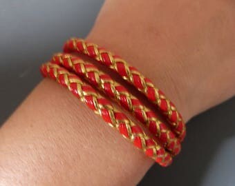 Gold & red nautical leather bracelet