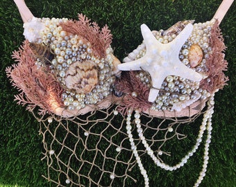 Coral Sea Goddess Rave Bra | Mermaid Bra | Festival Bra | Rave Bra | Mermaid Costume | Burlesque Bra | Belly Dance Bra | Rave Outfit