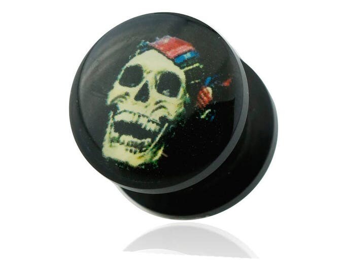 Pirate Skull Print Top Black Acrylic Screw Fit Plug